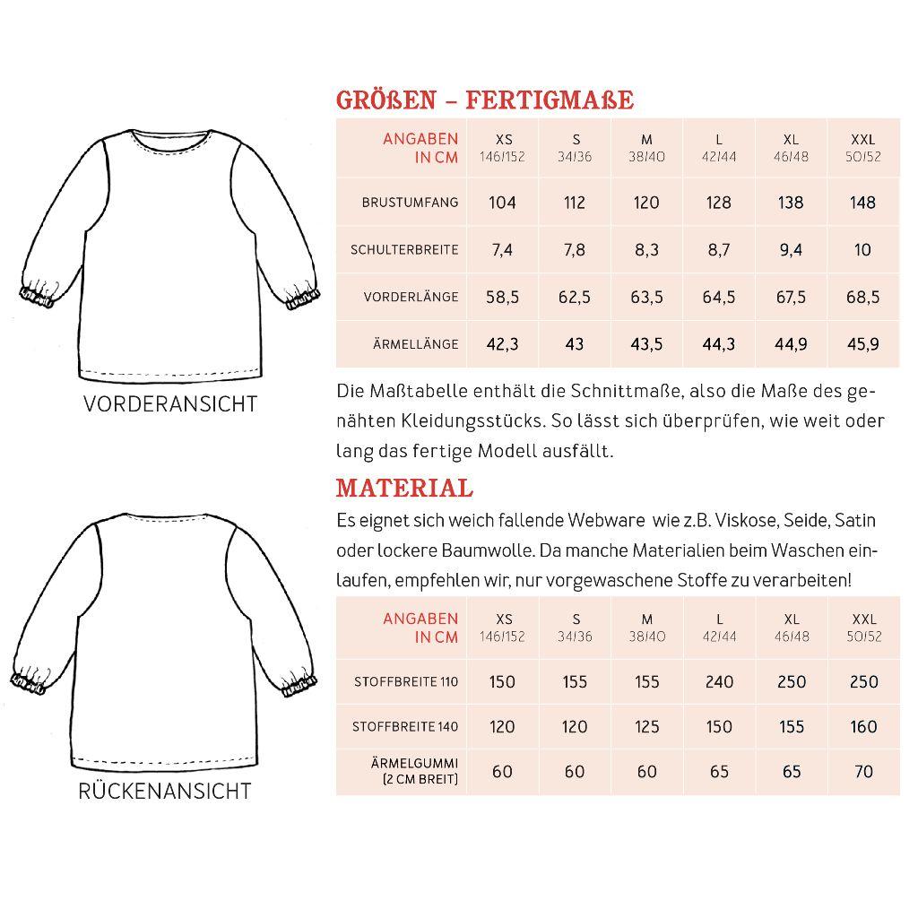 Papierschnittmuster weite Bluse Frau Holly XS-XXL